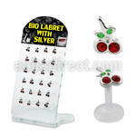 brlbi11 display 24 labrets bio flexibles transparentes plata esterlina cerezas cristal 8mm al por mayor