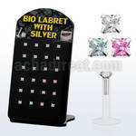 brlbi13 display 24 labrets bio flexibles transparentes zirconita cuadrada 2mm 8mm distribuidor mayorista