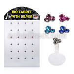 brlbi16 display expositor 24 labrets bio flexibles transparentes plata esterlina cristal triple 8mm distribuidor mayorista