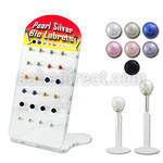 brlbi19 display 24 labrets bio flexibles transparentes bolas perlas falsas 3mm plata esterlina 8mm al por mayor