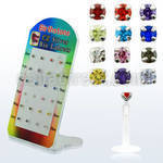 brlbi30 display 24 labrets bio flexibles transparentes zirconita redondas 2mm colores las nacimiento 8mm venta