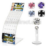 brlbi36 display 40 labrets monroe bio flexibles transparentes zirconita redondas 2mm 6mm venta