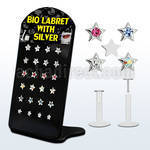 brlbi3 display 24 labrets bio flexibles transparentes zirconita cuadradas 2mm colores claros 8mm mayorista