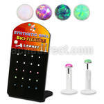 brlbi43 pequeno display 20 labrets bio flexibles transparentes plateada presion opalo 1 5mm al por mayor