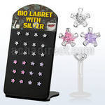 brlbi6 display 24 labrets bio flexibles transparentes zirconita estrella 3mm 8mm distribuidor