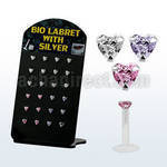 brlbi7 display 24 labrets bio flexibles transparentes zirconita corazon 3mm 8mm distribuidor mayorista