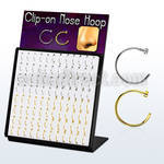 brmcln1 display 96 piercings nariz falsos clip acero 316l brillo espejo anodizado dorado diametro 8mm 10mm al por mayor