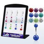 brmix27 display 12 piercings ombligo acero quirurgico bolas 5 8mm multi cristal ferido 8mm 14mm al por mayor