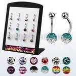 brmix28 display 12 piercings ombligo acero quirurgico bola acero 5mm bola 8mm multi cristal ferido disenos variados 8mm 14mm distribuidor