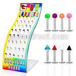 brmlb10 display 40 labrets acero quirurgico bolas conos acrilico uv 3mm 8mm distribuidor mayorista