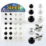 brper3 display 12 pares piercings oreja acero inoxidable bolas perla negro blanco 4mm 6mm mayorista