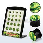 brpg119 display 20 plugs acrIlico negro camuflaje verde 6mm 14mm venta por mayor