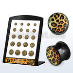 brpg126 display 20 dilatadores plug doble flare acrIlico negro logo piel leopardo 6mm 14mm distribuidor