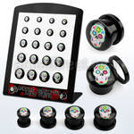 brpg173 display 20 dilatadores plug acrIlico negro rosca calavera sugar fondo negro 2g 916 6mm 14mm venta por mayor