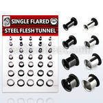brpg68 display 35 dilataciones tunel unico flare acero 316l anodizado negro brillo espejo anillo goma 3mm 12mm distribuidor