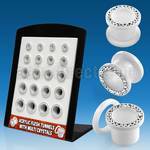 brpg93 display 20 dilatadores tunel acrIlico blanco cristal color 6mm 14mm distribuidor