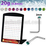 brs133m 316l steel nose studs round crystal tops assorted