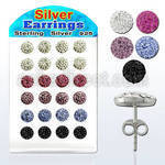 brsfd4 display 12 pares piercings oreja plata esterlina cristal redondos ferido 9mm mayorista