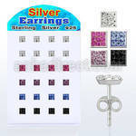 brsfd5 display 12 pares piercings oreja plata esterlina cristal cuadrados ferido 5mm mayorista