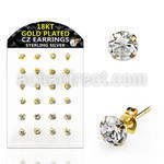 brsgp1 display 12 pares piercings oreja plata esterlina oro 18 kts zirconia claras redondas 3mm 5mm mayorista