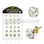 brsgp2 display 12 pares piercings oreja plata esterlina oro 18 kts zirconia claras redondas 3mm 8mm distribuidor mayorista