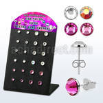 brsvfbm display acrilico 12 pares piercings oreja plata esterlina 925 cristal extra plano 2 5 4mm distribuidor