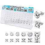 brzm36a display 36 pares piercings oreja plata 925 zirconia claras cuadradas redondas 3mm 8mm distribuidor mayorista