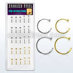 bxcln8 caja 25 piercings nariz falsos clip acero 316l brillo espejo anodizado dorado al por mayor