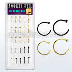 bxcln9 caja 25 piercings nariz falsos clip acero 316l anodizado negro dorado mayorista