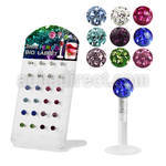 dacb107 display 24 labrets bio flexibles transparentes bola multi cristal 3mm presion 6mm 8mm distribuidor
