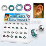 dacb145 display acrilico 24 dilataciones tunel falsas acero quirurgico brillo espejo multi cristal colores ferido 6mm 8mm distribuidor mayorista