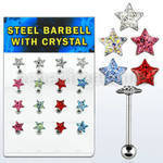 dacb34 display 24 barbells lengua acero quirurgico 7mm estrella multi cristal 16mm mayorista