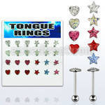 dacb36 display 24 barbells lengua acero quirurgico 7mm estrella corazon multi cristal 16mm venta