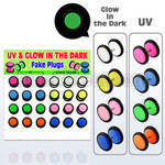 dacb42 display 24 plugs falsos acrilico uv brillan oscuridad anillos goma 8mm venta