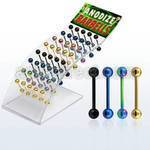 dbbt display 40 barbell lengua acero quirurgico anodizado bolas 6mm 16mm venta
