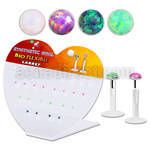 dbilo2 display acrilico corazon 27 labrets bio flexibles transparentes plateada presion opalo 2mm mayorista