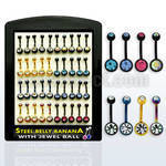 dbntj display 40 bananas ombligo acero quirurgico pvd bolas joya bisel 5 8mm 10mm mayorista