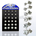 derzst display 12 pares piercings oreja acero inoxidable zirconia clara estrella 3mm 8mm distribuidor mayorista