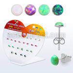 devo3 display acrilico corazon 13 pares piercings oreja plata 925 opalo redondo 3mm al por mayor