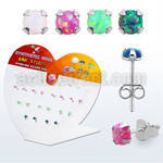 devpo3 display acrilico corazon 13 pares piercings oreja plata 925 opalo redondo 3mm engastado distribuidor