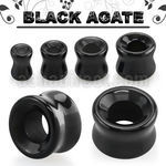 dgsii precious black agate stone double flare flesh tunnel