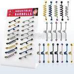 dind20 display 18 barbells industriales zig zag barbells corazon brillo espejo 316l acero 316l pvd bolas multi joya distribuidor mayorista
