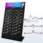dind7 display acrilico negro 18 barbells industriales acero 316l barras corazon aro espiral bolas acero al por mayor