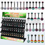 dmcd10 display 48 piercings ombligo acero 316l anodizado bola 5mm bola multi cristal ferido 8mm disenos variados 10mm venta