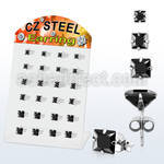 dmesq2 display 12 pares piercings oreja acero inoxidable zirconia negras cuadradas 3mm 5mm distribuidor