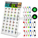 dmey3 display 40 bananas ceja acero quirurgico bolas conos acrilico uv brillan oscuridad 3mm 8mm mayorista