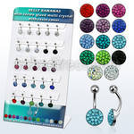 dmix14 display acrilico 25 piercings ombligo acero 316l disco plano 10mm cristal ferido bola acero liso 5mm venta