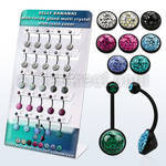 dmix19 display unidades piercing bio flexible ombligo color negro bola joya parte superior parte media bola cristales pegados ferido cubierta resina recortable