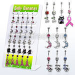dmix1 display acrilico 25 piercings ombligo acero quirurgico colgantes variados sujetados por goma 10mm distribuidor