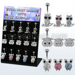 dmix9b display 15 piercings ombligo acero 316l buhos cristal 10mm venta